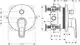 Ideal Standard Armatur mit runder Rosette und Hebel, dargestellt in technischen Detailansichten. Maße und Anschlussdetails sind illustrativ angeführt.